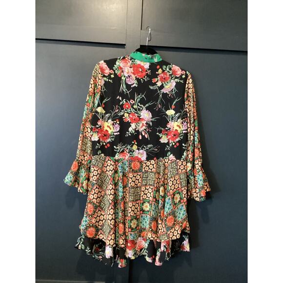 BUFFALO David Bitton tamed Floral Dress Flutter Long Sleeve Neck Tie Mini Dress - Picture 5 of 11